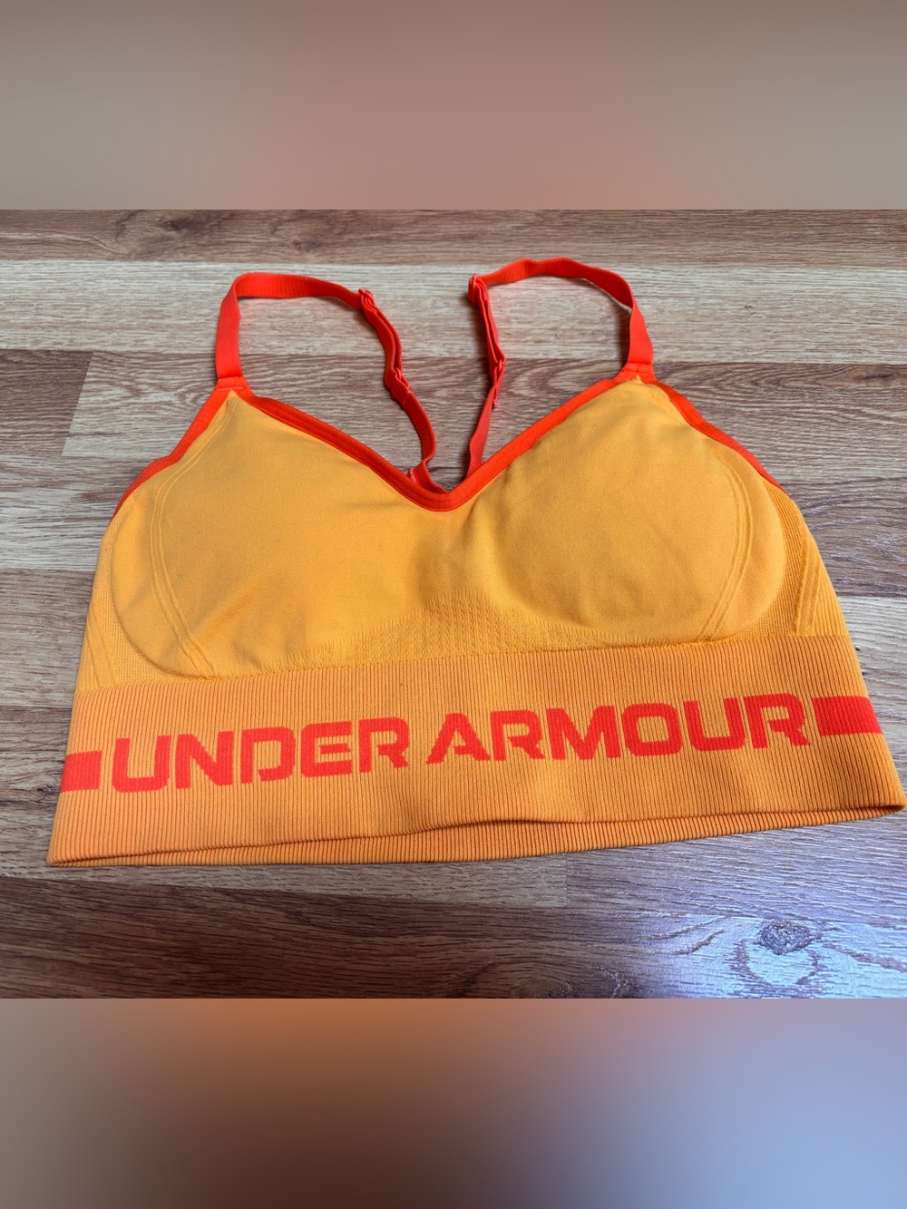 Under Armour Seamless Sports Bra Yellow Orange Padded Adjustable Straps Small